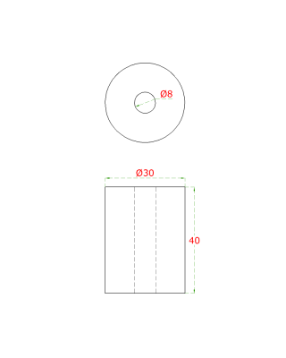 Přechod na vymezení vzdálenosti, ø 30mm /ø 8mm /L: 40mm, broušená nerez K320 /AISI304, bal: 1ks
