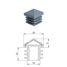 Krytka plastová se stříškou 20 x 20 mm, šedá