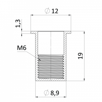 Nitovacia matica M5/0.5-3.0/ plochá hlava, rýhovaný driek, uzavretá, VZ L = 17mm - Rozměr: Průměr 10/17, Závit: M5, Vrtání: 7