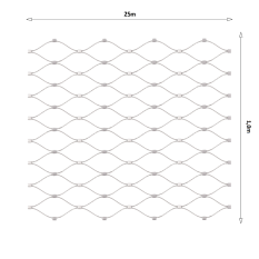 Nerezová lanková síť, 1,0m x 25m (šxd), oko 50x50 mm, tloušťka lanka 2mm, AISI316 (V nerozloženém stavu má síť 29,1m
