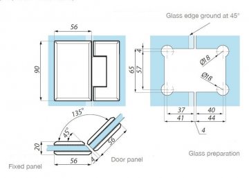GX990.3SC - Závěs pro sklo - sklo 135°