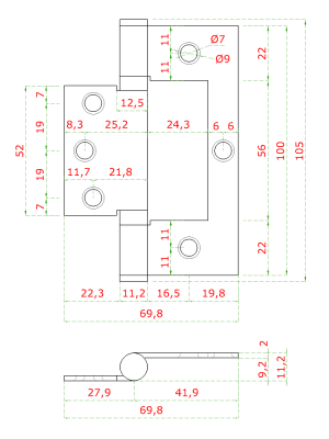 Nerezové panty 2ks, 100x70x2.0mm,max. nosnost: 60 kg, broušená nerez K320 /AISI304