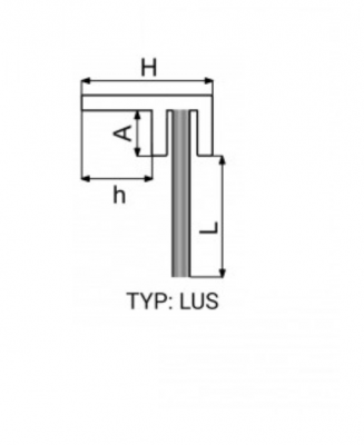 Hliníková těsnící lišta s kartáčem, H = 16 mm, h = 6 mm, L = 14 mm (délka vlasce), A = 5 mm, celková délka 1000mm