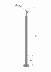 Nerezový sloup, vrchní kotvení, 4 děrový koncový, vrch nastavitelný (ø42,4x2 mm), broušená nerez K320 / AISI316