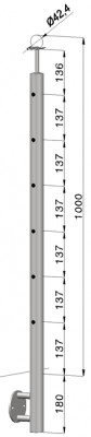 Nerezový sloup, boční kotvení, 6 děrový koncový, levý, vrch pevný (ø42,4x2 mm), broušená nerez K320 / AISI304