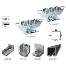 Samonosný systém 80x80x5 mm pro posuvné brány do 400 kg / 5,5 m průjezd (W39/80Fe 6 m černý profil, 2x W38MR/F, 1x W36/80, 1x W37/M, 1x W32/80)