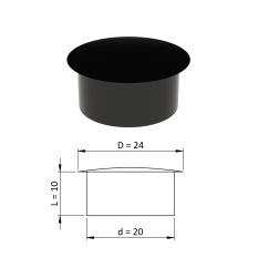 Vnitřní krytka kulatá ø 24 mm, otvor ø 20 mm, černá, plast