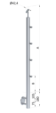 Nerezový sloup, boční kotvení, 4 řadový průchodný, venkovní, vrch nastavitelný (ø 42,4x2 mm), broušená nerez K320 / AISI304