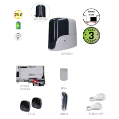 SUN KIT pro posuvnou bránu do 400 kg, 1x SUN4024 (24 V, 250 W, 13 Nm), 1x CT-14A, 2x SUB-44WR, 1x RX4, 1 pár FT-32, 1x LED24