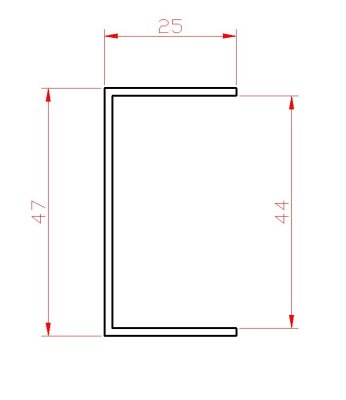 U profil L-2000 mm, 25x47x25x1,5 mm, zinkovaný plech, použití pro lamelu KLZ50Zn, cena za 2 metrový kus