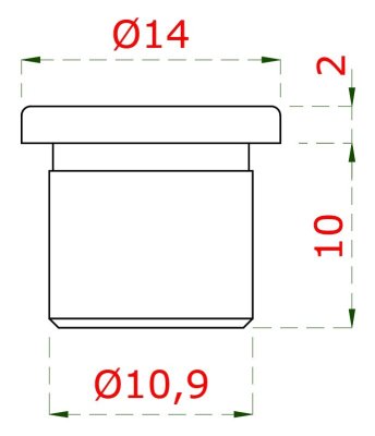 Ukončení - zátka na trubku ø 14x1,5 mm, plný materiál, broušená nerez K320 / AISI304