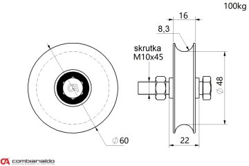 Kladka ø 60mm jednoložisková Combi Arialdo, C902/16 profil, nosnosť 200kg