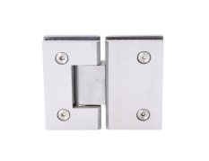 Závěs na skleněný dveřní systém mezi sklo a sklo, 90x112x62mm, tloušťka skla 8-10mm, broušená nerez K320/AISI304, samouzavírání +-15° a samozastavení +-90°-0°