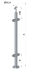 Nerezový sloup, vrchní kotvení, výplň: sklo, průchozí, vrch nastavitelný (ø 42,4x2 mm), leštěná nerez / AISI304