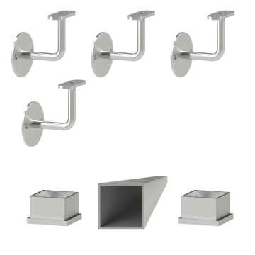 Madlo 3000mm (set:4ks úchyt, madlo 40x40mm s ukončením), brúsená nerez K320 /AISI304