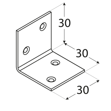 úhelník široký 30x30x30mm, 1,5mm, pozink, díry průměr 4,5mm - v počte 4ks