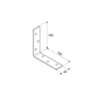úhelník 150x150x22mm, 2,0mm, galvanicky pozinkovaný, díry průměr 4,5mm - v počte 6ks