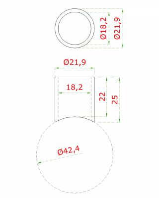 DOPRODEJ! Prechod na vymedzenie vzdialenosti medzi stĺpom ø 42.4mm a kotviacou platňou, ø 22x1.9mm /L:22mm, bez vnútornej skrutky brúsená nerez K320 /AISI304