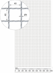 Žebírkové pletené síto - rovné, oko: 40x40mm, průměr pletiva ø4mm, rozměr 1000x2000mm, pozinkované