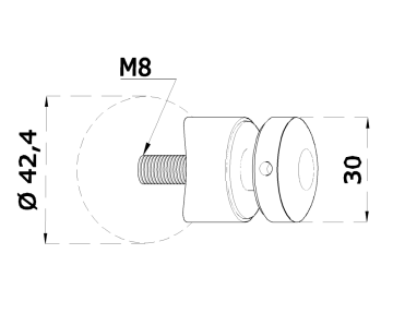 Svorka bodová na sklo 6-12 mm na trubku ø 42,4 mm, broušená nerez K320 / AISI304, balení obsahuje gumičky na sklo