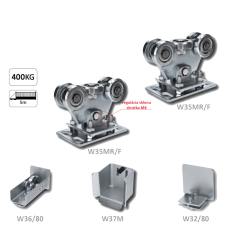 Set pro samonosný systém 80 x 80 x 5 mm, 2x regulovatelné vozíky, 1x doraz, 1x náběhové kolečko