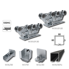 Samonosný systém 80x80x5mm posuvné brány do 400kg/7m otvor (W39/80Fe 6m černý profil, 2x W3910F.80, 1x W36/80, 1x W37M, 1x w32/80)