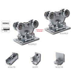 Set pro samonosný systém 70 x 70 x 4 mm, 2x regulovatelný vozíky, 1x doraz, 1x náběhové kolečko, 1x záslepka