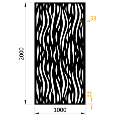 Designová kovová výplň, laserem vypálený vzor 1019, rozměr 1000x2000x2,5 mm +/- 0,5%, bez povrchové úpravy, perforace 33%