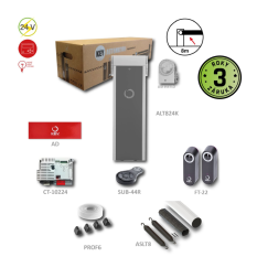 Závora do 8m se zabudovaným majákem a příslušenstvím CT-10224, 1 x SUB44-R, 1 pár FT-32, rameno ASTL8, 1x pryžová páska PROF, integrovaný semafor zelená/červená