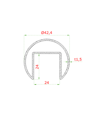 Nerezové madlo (42,4x2.0mm /24x24mm), cena za 1ks (5m), pro sklo 8-17,5mm, broušená nerez K320 /AISI304