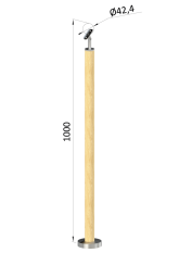 Dřevěný sloup, vrchní kotvení, bez výplně, vrch nastavitelný (ø42 mm), materiál: buk, broušený povrch bez nátěru