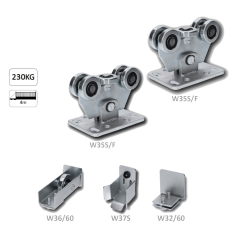 Set pro samonosný systém 60 x 60 x 4 mm, 2x vozíky, 1x doraz, 1x náběhové kolečko