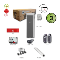 Závora do 4 m se zabudovaným majákem a příslušenstvím CT-10224, 1 x SUB44-WR, 1 pár FT-22, rameno ASTL4, 1x gumová páska PROF