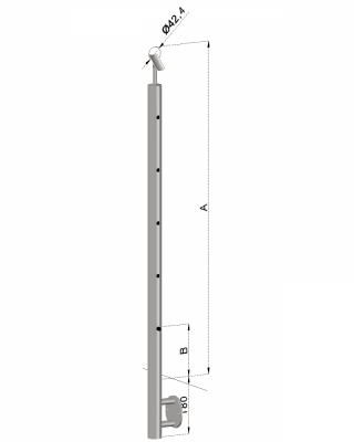 Nerezový sloup, boční kotvení, 5 děrový průchodný, vrch nastavitelný (ø 42,4x2 mm), broušená nerez K320 / AISI304