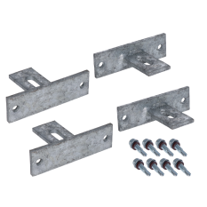Set s držáky plotového pole, set obsahuje 4x držák (délka 100mm, šířka 30mm, výška 60mm, tloušťka 5mm) 8x šroub, žárový pozink