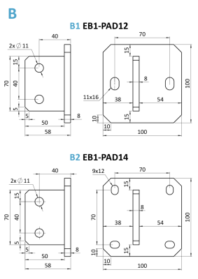 Kombinovaný Fe vypalovaný sloup, vrchní kotvení, 8-dírový