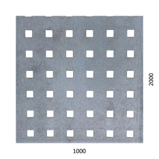 Děrovaný plech čtvercový řadový Zn, otvor: 10x10 mm, rozteč: 20 mm (1000x2000x1,5 mm)