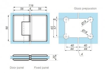GX990.2PC - Závěs pro sklo - 180° sklo