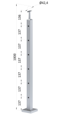 Nerezový sloup, vrchní kotvení, 6děrový koncový