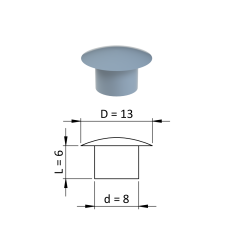 Vnitřní krytka kulatá ø 13 mm, otvor ø 8 mm, šedá, plast