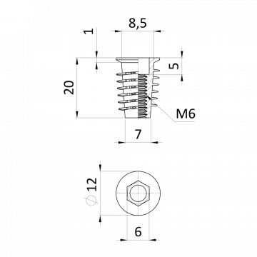 Závrtná matica M10x25 s vnútorným metrickým závitom a imbus šesťhranom, pozink - Závit: M10, Výška: 25
