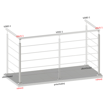 Nerezový sloup, vrchní kotvení, 5 děrový, rohový: 90°, vrch pevný, (ø42,4x2 mm), broušená nerez K320 / AISI304
