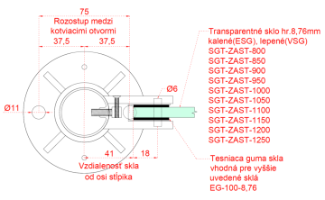 Nerezový sloup, vrchní kotvení, výplň: sklo, pravý, vrch pevný, (ø 42.4x2mm), broušená nerez K320 /AISI304