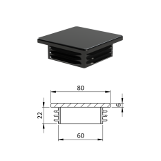Krytka plastová 80 x 80 x 5 - 8 mm, černá