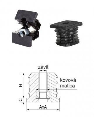 M10,A-40mm,H-30mm,C-5mm,čierna, Hrúbka steny 1.5-2mm, Plastová vystužená štvorcovo-rúrková zátka s kovovou maticou PE