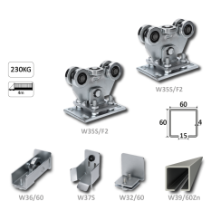 Samonosný systém 60x60x4 mm pro posuvné brány do 150 kg / 4 m průjezd (W39/60Zn 6 m pozinkovaný profil, 1x W-SET60/F2)