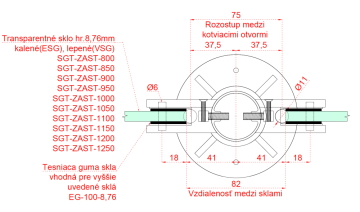 Nerezový sloup, vrchní kotvení, výplň: sklo, průchozí, vrch pevný (ø42,4x2 mm), broušená nerez K320 / AISI304
