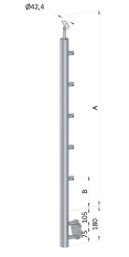 Nerezový sloup, boční kotvení, 5 řadový průchodný, vnitřní, vrch nastavitelný (ø 42,4x2 mm), broušená nerez K320 / AISI304