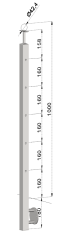 Nerezový sloup, boční kotvení, 5 děrový koncový, pravý, vrch pevný, (40x40 mm), broušená nerez K320 / AISI304