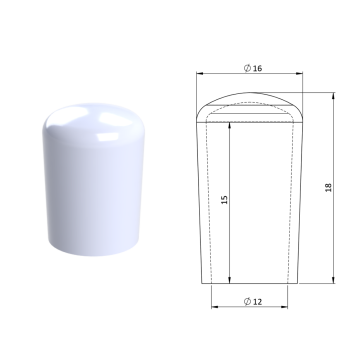Vnější krytka PVC ø 16 x 18 mm, otvor 12 x 15 mm, bílá